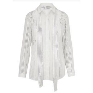 Akris Blouse with Foil Pleats and Shirt Collar white and silver size 12